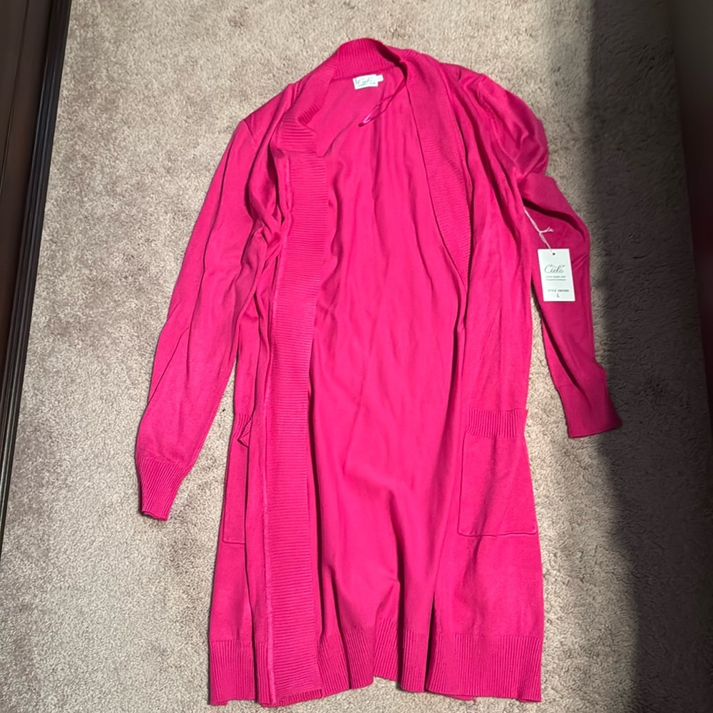 NWT Cielo brand pink cardigan size large.